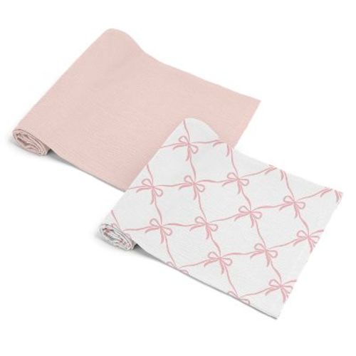 Sweet Jojo Designs Baby Girl Muslin 100% Cotton Swaddle Blankets Set Ballerina and Ballet Bows Pink and White 2pc