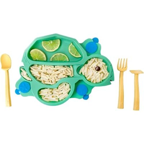 Constructive Eating Plate Made in USA | Constructive Baby | Kids Dinnerware Set, Green Turtle Plate | Divided Suction Plates for Toddlers – Made with Materials Tested for Safety