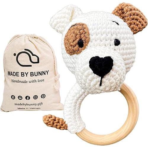 Bunny White Bunny rattles Toy for Young Children, Handmade Woolen Toy with Strict Quality Testing Process, Usable as House Decoration (Puppy)