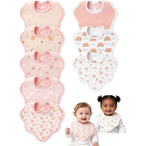 8 Pack Baby Bibs for Drooling and Teething, Cotton Muslin Baby Essentials Bibs for 0-36 Months