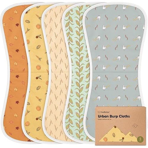 Organic Burp Cloths Baby Boy & Girl - 5-Pack Super Absorbent Cotton Burping Cloths for Babies, Soft & Plush Newborn Spit Up Rags, Infant Towels for Milk Spit Up, Unisex, Large 21" x 10" (Countryside)