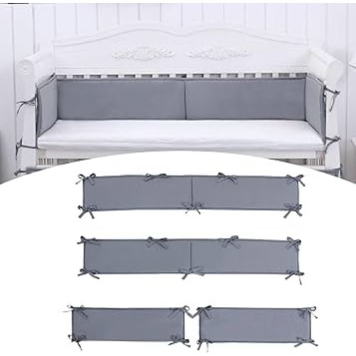 Breathable Crib Liner Cushioned Pads, 4 Pcs Bedding Set for Cornor Side Bumpers Padded Liner (U12-GRAY)
