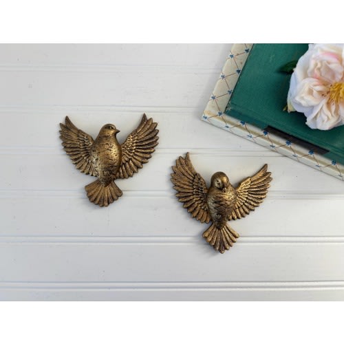 Vintage Gold Dove Wall Decor Set of 2 Flying Dove Wall Hangings Plastic Bird MCM Flying Dove Decor Gold Burwood Set of Dove for Gallery Wall