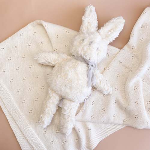 Cream Pique Blanket and Plush Set, Charlie Bunny