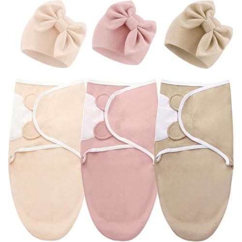 DRESHOW BQUBO 3 Pack Baby Swaddle Sleep Sacks Baby Swaddling Blanket Wrap Newborn Swaddle Sack with Big Bow Hat for Boys Girls 6-12 Lbs Newborns & 0-3 Months Girls Boys