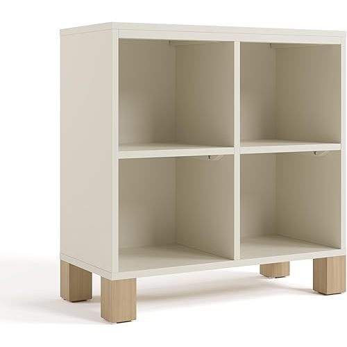 Storkcraft California Cube Organizer Bookcase (Frosted Oat with Driftwood) – GREENGUARD Gold Certified Book Shelf for Kids, Premium Wooden Cubbies