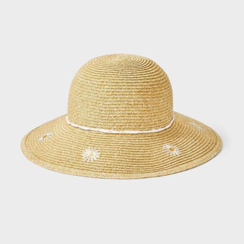 Toddler Girls' Daisy Straw Floppy Hat - Cat & Jack™ Heather Beige 12-24M