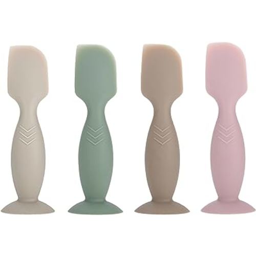 4 Pack Mini Baby Diaper Cream Spatula Applicator, Soft Silicone Baby Butt Paste Spatula Diaper Cream Brush with Suction Cup Base (beige, green, brown, pink)