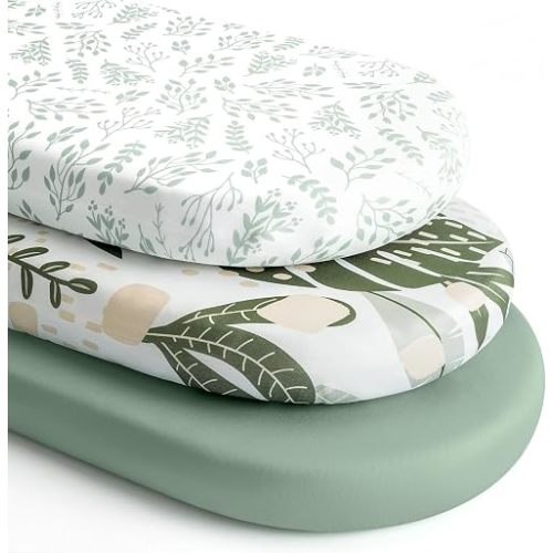 Yoofoss 3-Pack Bassinet Sheets for Boys Girls Universal Fit (Green+Leaf)