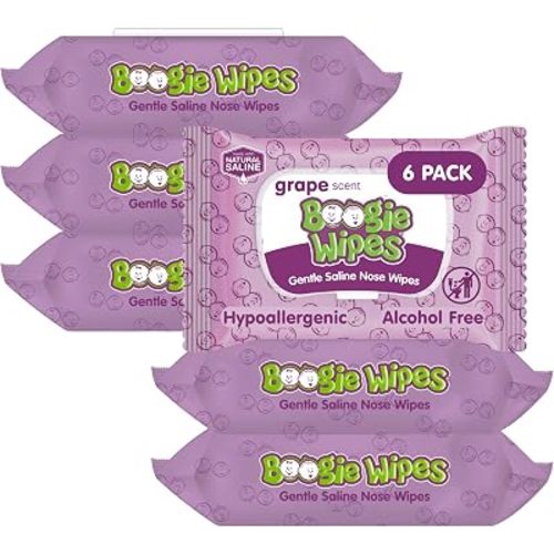 Boogie Wipes - Gentle Saline Nose Wipes Grape Scent - 180 Count