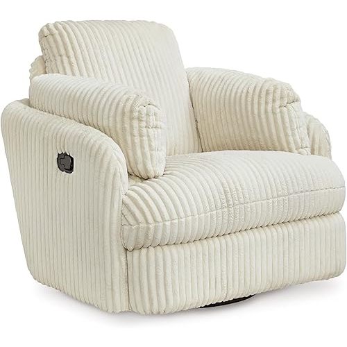 Signature Design by Ashley Tie-Breaker Cozy Contemporary Manual Press-Back Swivel Glider Rocker Recliner with 2 Bolster Pillows and Hidden Storage, White