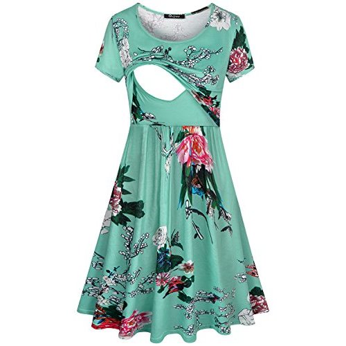 Quinee Women's Floral Short Sleeve Summer Maternity Nursing Breastfeeding Dress