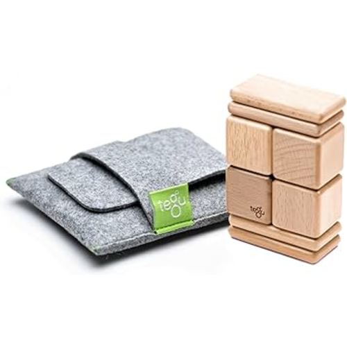 8 Piece Tegu Pocket Pouch Magnetic Wooden Block Set, Natural