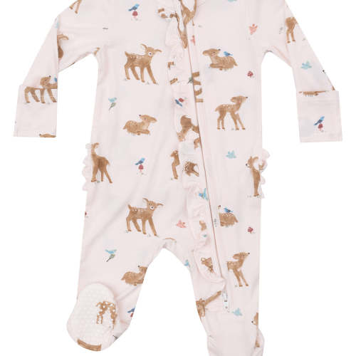 2-Way Zip Ruffle Footie, Soft Deer, Newborn or 0-3M