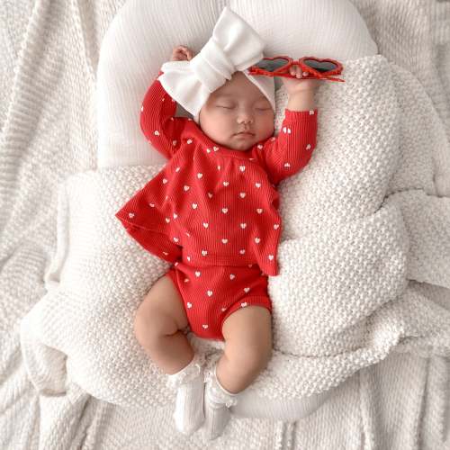 Organic Waffle Simple Dress & Bloomer, Little White Heart (on Red)