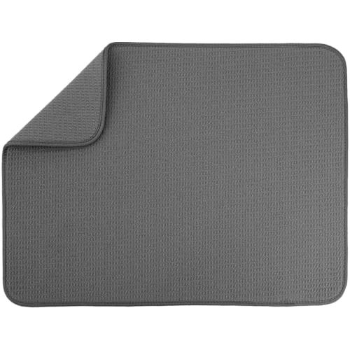 S&T INC. Dish Drying Mat, 18" x 24", XL, Charcoal Grey | Absorbent Microfiber, Extra Large Kitchen Counter Mat for Dishes, Utensils, Pots and Pans, Machine Washable