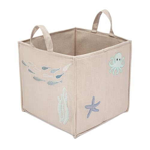 Crane Baby Fabric Nursery Storage Basket, Toy Storage, Sea Life Theme, 14"x14", Toy Basket, Baby Storage Organizer, Toy Organizers and Storage Bins, Baby Organizers and Storage, Toy Bins