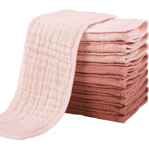 Yoofoss Muslin Burp Cloths for Baby 10 Pack 100% Cotton Baby Washcloths for Boys Girls Large 20''X10'' Super Soft and Absorbent Gradient Pink