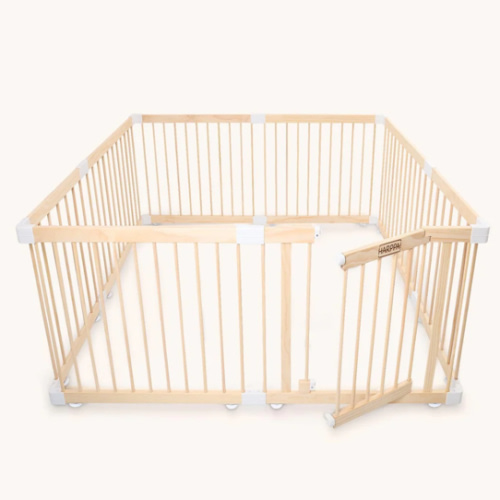 HARPPA Wooden Baby Gate Playpen | Non-Toxic Foldable DIY Adjustable Play Yard for Infants & Toddlers – Natural Finish Baby Fence for Small & Large Spaces