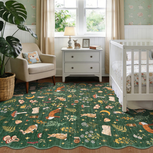 Nursery Rug Washable Boho Vintage Area Rug - Floral Forest Vintage Design - Low-Pile Indoor Carpet for Living Room Bedroom Nursery Study area Farmhouse Decor | Wayfair