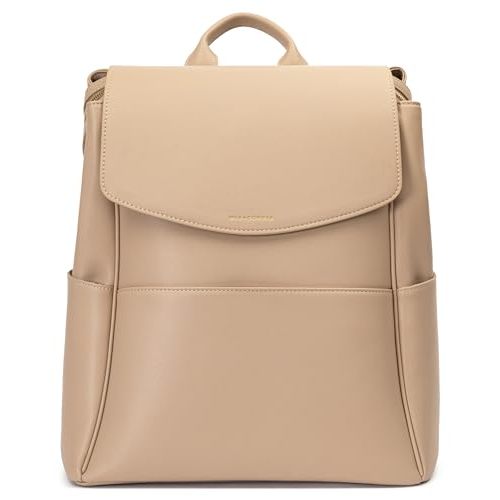 MIA + SOPHIA Leather Diaper Bag Backpack with USB Charging port, Changing Pad, Stroller Straps, and Bottle Holder (Beige Olivia)