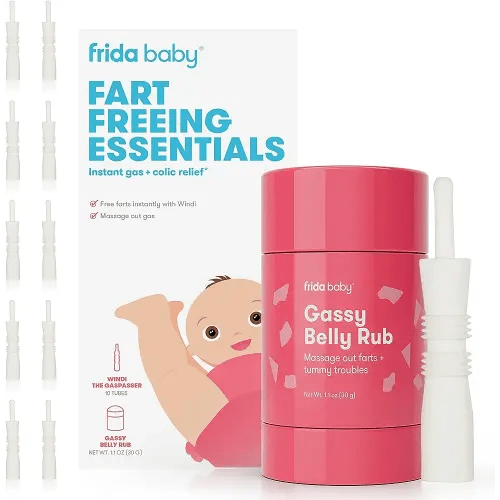 Frida Baby Fart Freeing Essentials | Instant Baby Gas and Colic Relief| Includes Windi Gas Passer and Gassy Belly Rub for Safe, Natural Relief for Infants and Babies