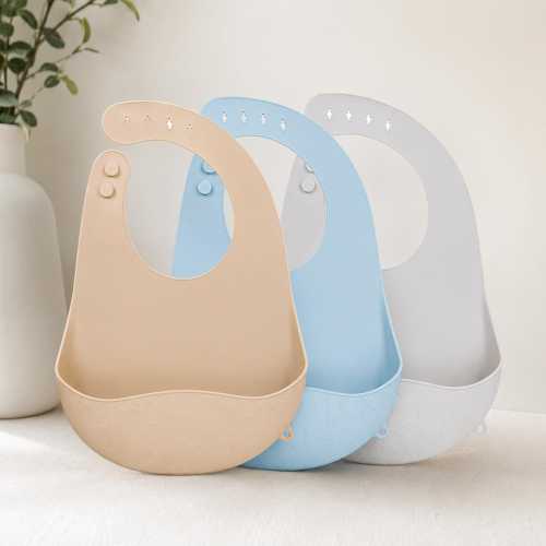 3 Pack Silicone Baby Bib Set Waterproof Adjustable Feeding Bibs for Toddlers