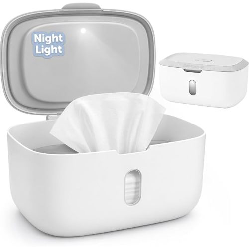 Jool Baby Wipes Dispenser with Built-in Nightlight – Pull Out One Wipe At a Time – Holder Fits Standard Continuous Wipes (Oatmeal)