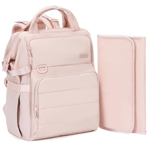 BELALIFE Baby Diaper Backpack Bag, Baby Essentials Travel Backpack for Moms Dads, with Changing Pad, Insulated Bottle Holders & Stroller Straps, Pink