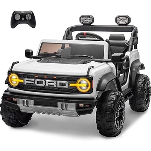 ENYOPRO 24V Ride On Toys for Big Kids, Licensed Ford Bronco Raptor 2-Seater Electric Car w/Remote Control, 21" Spacious Seat, 2x90W Powerful Motor, Spring Suspension, Bluetooth Music, 3 Speed - White