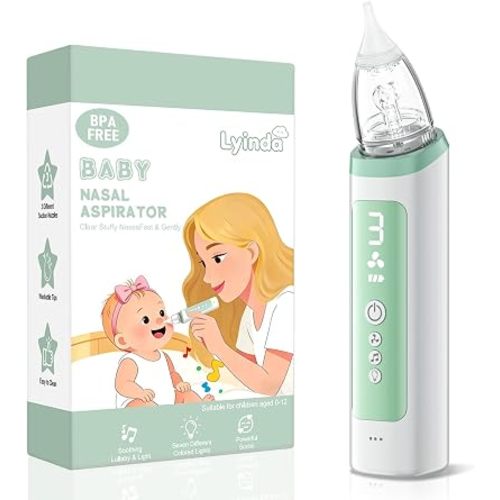 Nasal Aspirator for Baby, Electric Nose Aspirator for Toddler, Baby Nose Sucker, Automatic Nose Cleaner with 3 Silicone Tips, Adjustable Suctions, Soothing Music & Colorful Lights (Cyan)