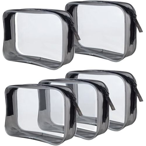 Wobe 5 Packs Clear Cosmetics Bag TSA Approved, PVC Zippered Toiletry Carry Pouch Portable Makeup Bag for Vacation Travel, Bathroom and Organizing Waterproof Makeup Bag Vinyl Plastic Organizer Case