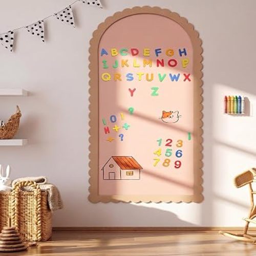 Feifeiya Large Magnetic Arch Wall Decal with Wooden Frame 39.3"x17.5" Arch Magnetic Chalkboard Self Adhesive Wall Board Sticker(Camel Pink,17.5 x 39.3 in,Scallop Shaped)
