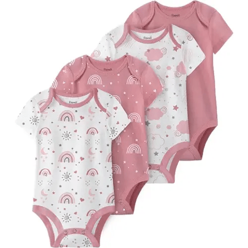 FIEMOL Baby Bodysuits Newborn 100% Cotton, Soft Short Sleeve Toddler Infant Cute Body Suits for Baby Boys Girls 4 Pack