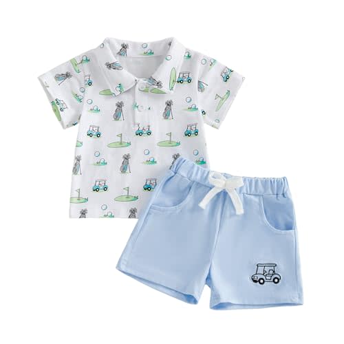 Madjtlqy Toddler Baby Boy Summer Outfit Short Sleeve Embroidered Printed Button Down T-shirt Shorts Set 2Pcs Infant Clothes