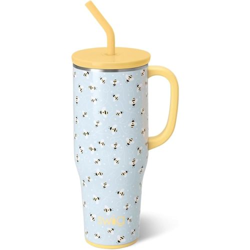 Swig Life 40oz Mega Mug, 40 oz Tumbler with Handle and Straw, Cup Holder Friendly, Dishwasher Safe, Extra Large Insulated Tumbler, Stainless Steel (Busy Bee)