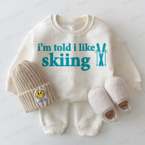 I'M TOLD I LIKE SKIING Baby White Sweatshirt 2-piece Set