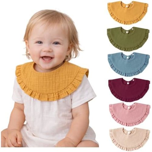Baby Cotton Muslin Ruffled Bibs-Set of 6