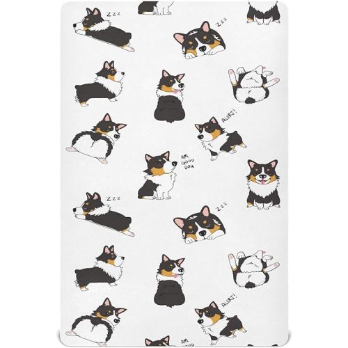 Crib Sheets for Boys Girl Pembroke Welsh Corgi Tricolor Dog Seamless Pattern Breathable Mini Crib Mattress Sheets Fitted,Toddler Baby Sheets for Crib Mattress Soft & Breathable 39 * 27 * 5In