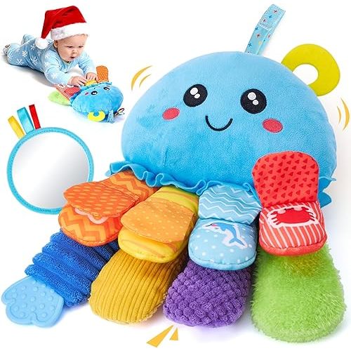 hahaland Baby Sensory Toys 3-6 Month - 15 in 1 Soft Tummy Time Toy with Crinkle Rattle Mirror for Infant Hanging Carseat Toys for 0-6 Month Developmental Newborn Montessori Toy for 3 4 5 6 Months
