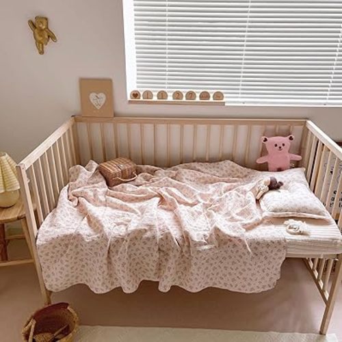 BuLuTu Baby Nursery Throw Blanket Cotton Muslin Kids Blanket with Cute Galsang Flowers Crib/Cradle Quilt Thin Summer Quilt for Boys,Girls,Toddler Breathable,Lightweight Machine Washable 47"x51"