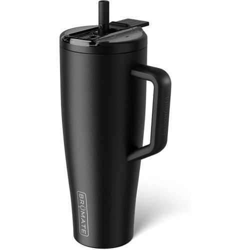 BrüMate Era Flip 40oz Tumbler with 100% Leakproof Covered Straw Lid | Hygienic Covered Straw | Insulated Stainless Steel Water Bottle with Handle | Cup Holder Friendly | BPA-Free (Matte Black)
