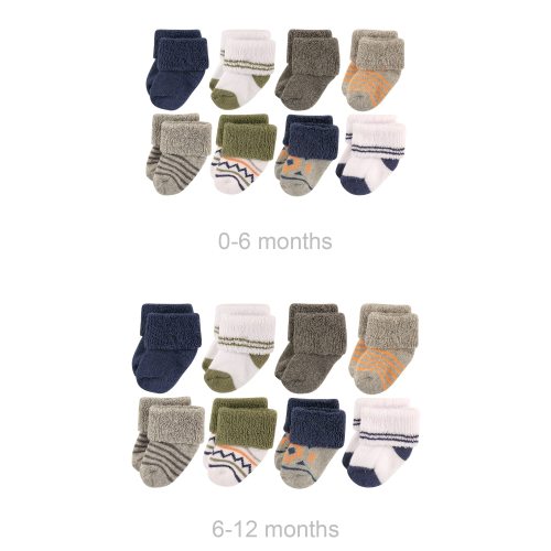 Luvable Friends Infant Boy Grow with Me Cotton Terry Socks, Aztec, 0-6 and 6-12 Months - Aztec