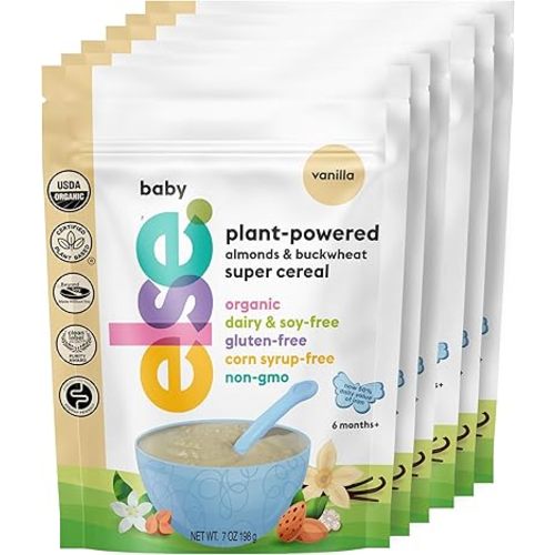 Else Nutrition Organic Baby Cereal 6+ Months Infants - Easy prep Wholefood Plant‑Powered Baby Cereal with Buckwheat, Gluten‑Free & Dairy‑Free, Purity Certified | Gentle Start (Vanilla Pack of 6)