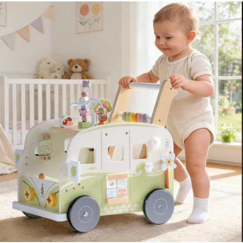 Wooden Baby Push Walker - Green Vacation Bus
