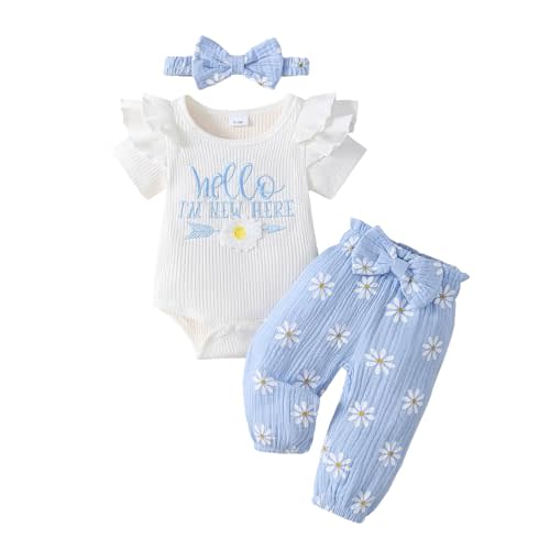 Newborn Outfit Baby Girl Going Home Outfit Ruffle Ribbed Romper Top Floral Pants Set Cute Summer Clothes