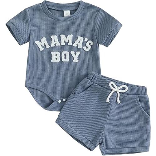 MERSARIPHY Newborn Baby Boy Summer Clothes Mama's Boy Little Dude Short Sleeve Romper Shorts Set Infant Waffle Knit Outfit