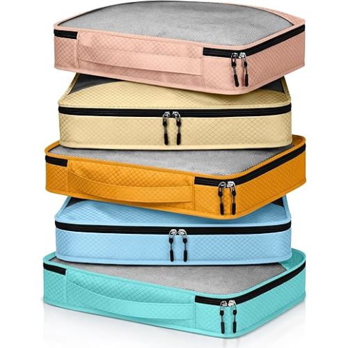 5 Pcs Packing Cubes for Suitcase Large Travel Cubes Carry on Luggage Organizer Bags for Clothes Accessories(M,Pastel)