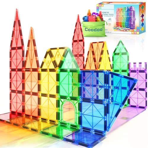 Coodoo Magnetic Tiles Kids Toys STEM Magnet Toy for Toddler Magnetic Blocks Building Preschool Learning Sensory Montessori Toys for 3+ Year Old Boys and Girls, Safe Creativity Toddler Kids Toy 40PCS