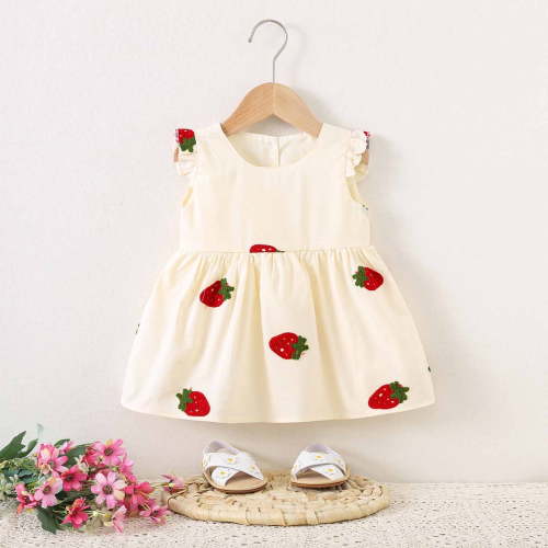 YHAJDS Baby Girl Sleeveless Dress Floral Embroidery Collar Dress